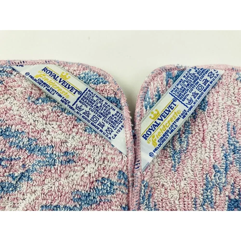 2 Vintage Royal velvet Fieldcrest washcloths rags Pastel pink blue Waves Zig zag